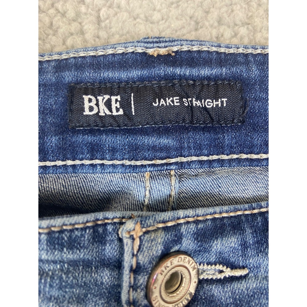 BKE Jake Straight Leg Jeans Mens 34x34 Medium Wash Whiskered Denim - Picture 3 of 12